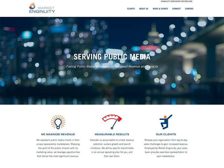 Market Enginuity Homepage on behalf of Brushfire Interactive